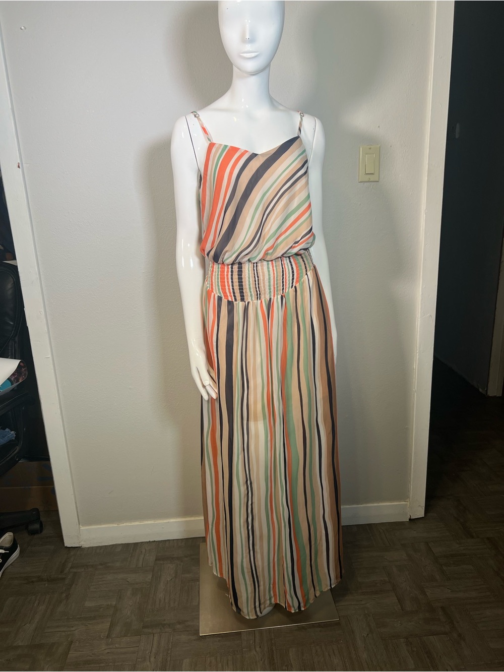 love, Fire Multi-Color Striped Spaghetti Strap Maxi Dress